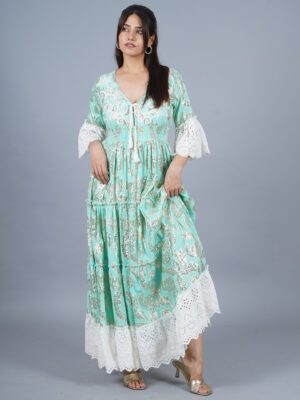 Stylish Summer Cotton Long Shimmering Lurex Dress