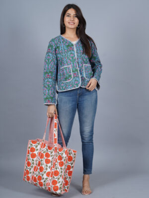 Cotton quilted reversible handmade printed jacket