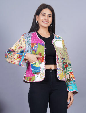 Cotton quilted multi patchwork multi color handmade reversible jacket