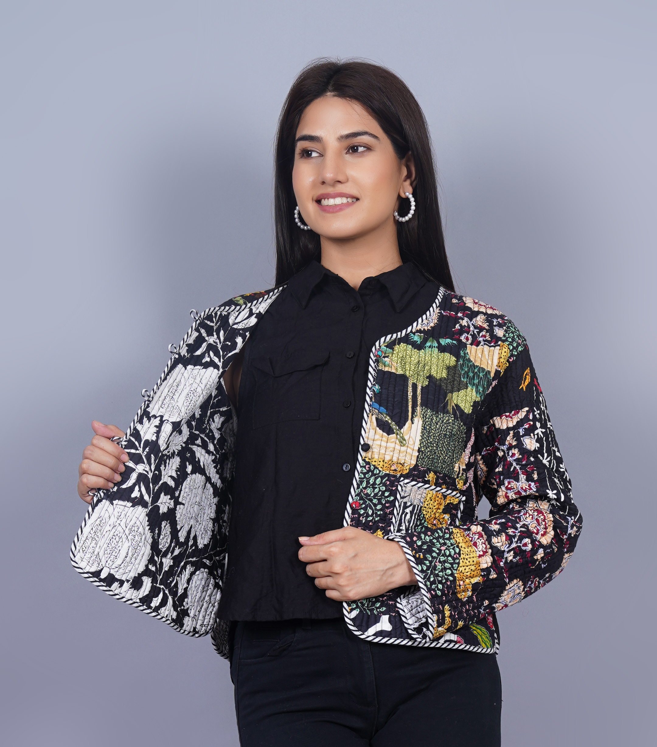 handmade cotton quilted patchwork reversible jacket for women